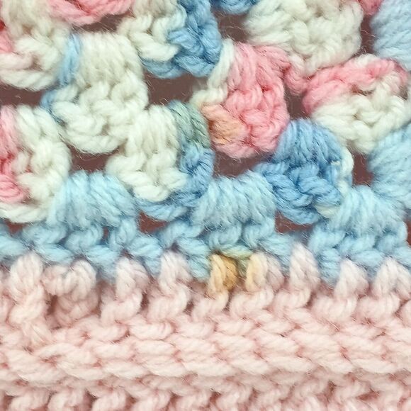 Handmade Crochet Baby Afghan Knitted Blanket Swaddle Lap Throw ~ White Blue Pink - Picture 5 of 9